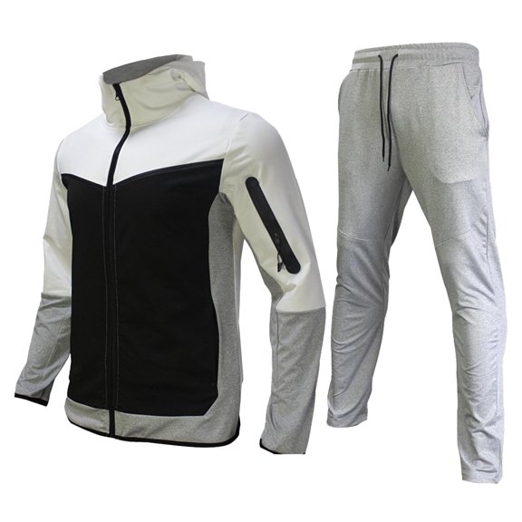 Zylarhe Men's Hooded Textured Casual Sport With Pocket Zip Sweatshirt Set Tau Stealth Suit
