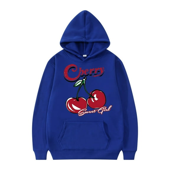 Zylarhe Men's Hoodie Cherry Pattern Pullover Long Sleeve Drawstring Casual Hoodie Sweatshirt 2 Pce Mens Zip Sweater