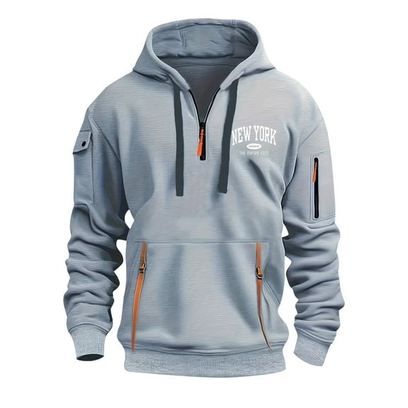 Zylarhe Men‘s Hoodies For Men Quarter Zip Pullover Sweatshirt Long Sleeve Casual Fashion Hoodie With Pockets Mens Long Zip Sweatshirt Hoodie