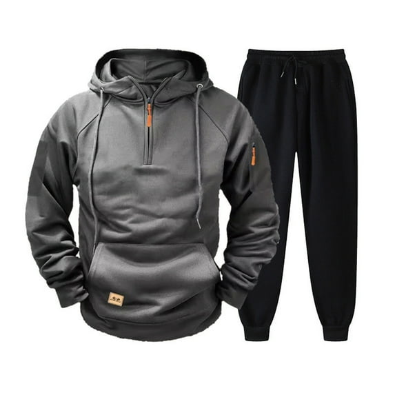 Zylarhe Men's Jogging Suit Set Winter Warm Tracksuit Hoodie Jogger Comfortable Casual Leisure Suit Hood With Pocket Tracksuit Long Outwear Sports Outfit Jacket Suit for Men