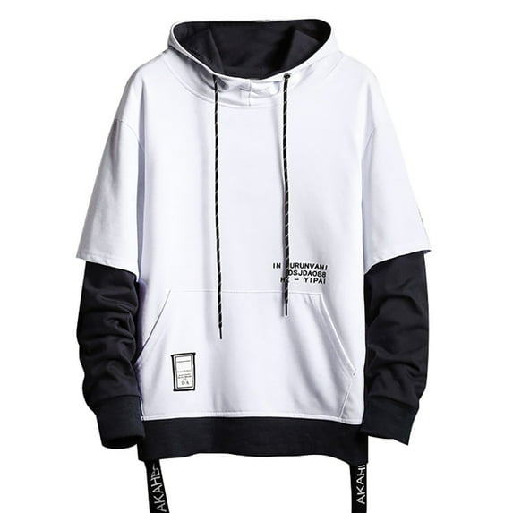 Zylarhe Men's Loose Stitching Two-piece Hooded Sweater Top plus Size Hoodie