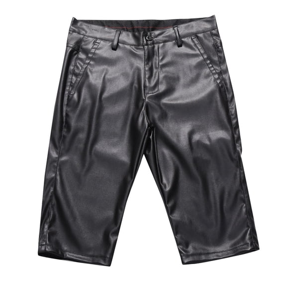 Zylarhe Men's Pants, Men's Leather Pants Motorcycle Fashion Solid Color Casual Men's Short Leather Pants Pants for Men Slim Fit Black 34
