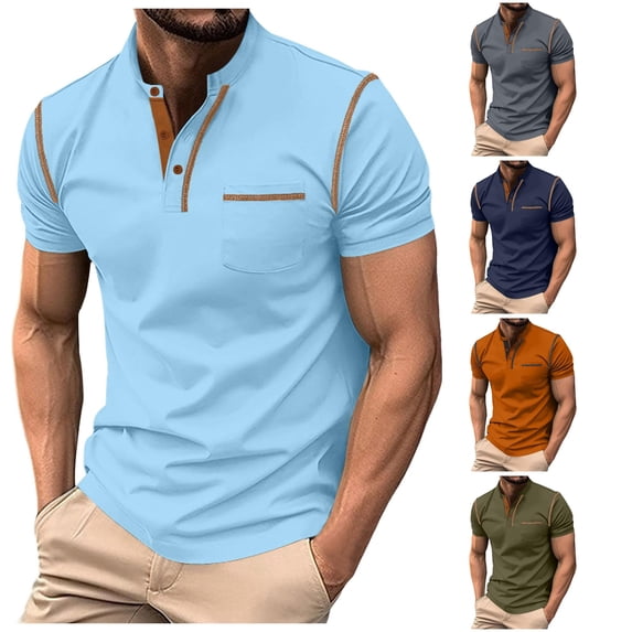 Zylarhe Men's Polo Shirts, Men's Short Sleeve Shirt Summer Casual Solid Holiday Tops Blue S