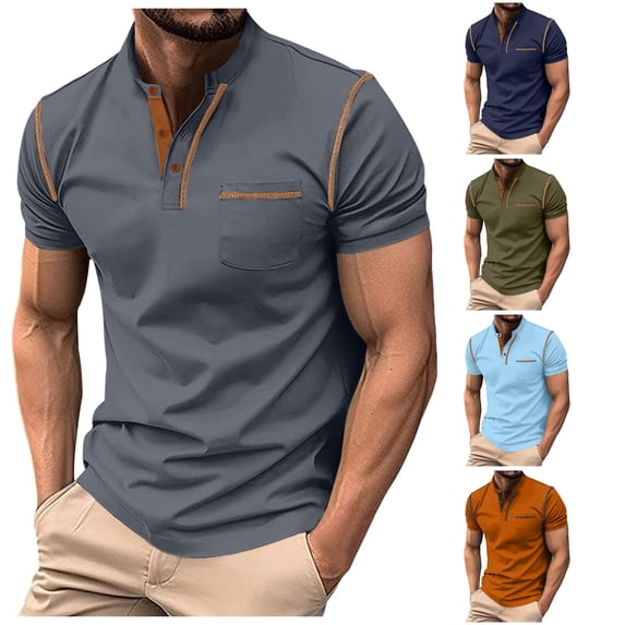 Zylarhe Men's Polo Shirts, Men's Short Sleeve Shirt Summer Casual Solid Holiday Tops Grey XL