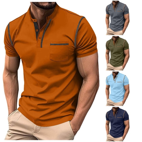 Zylarhe Men's Polo Shirts, Men's Short Sleeve Shirt Summer Casual Solid Holiday Tops Orange XL