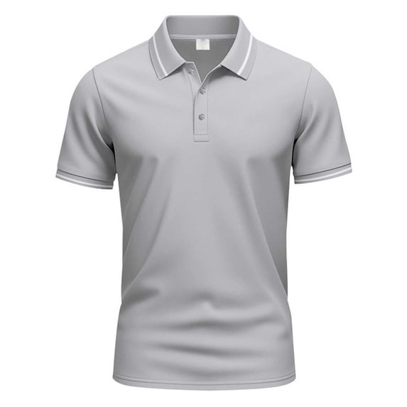 Zylarhe Men's Polo Shirts, Men's Short Sleeve Solid Colour Shirt Men T Shirt Light Gray XXL