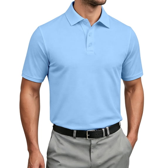 Zylarhe Men's Polo Shirts, Solid Casual Breathable Starry Pattern ShirtComfort And Style Non Shrinking T Shirts for Men Light Blue S