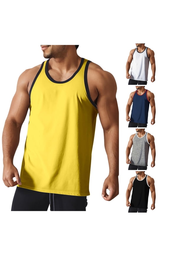 Men's Sleeveless Fitness Vest for Outdoor Running Leisure Sports Training Workout Vest Yellow M