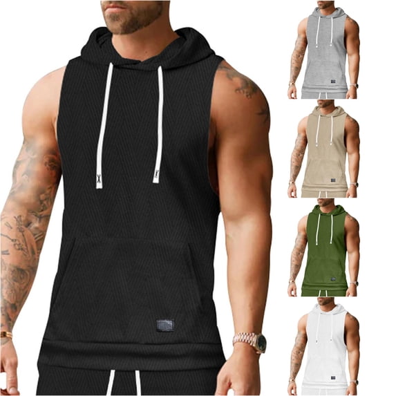Zylarhe Men's Slim Sleeveless Lightweight Hoodie Sweatshirt Vest Black L