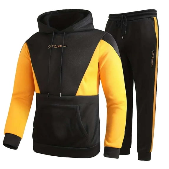 Zylarhe Men's Spring And Autumn Sports And Leisure Style Hooded Long Sleeved Sweater Trousers Two Piece Set Slim Fit Suit Pants for Boys