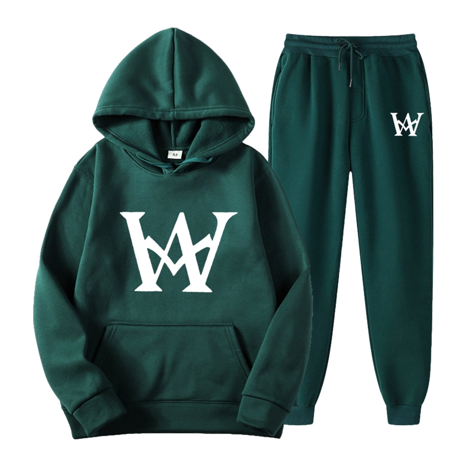 Zylarhe Men's W Print Track And Field Suit 2 Piece Hooded Sports Casual Running Jogging Set 46r Suit