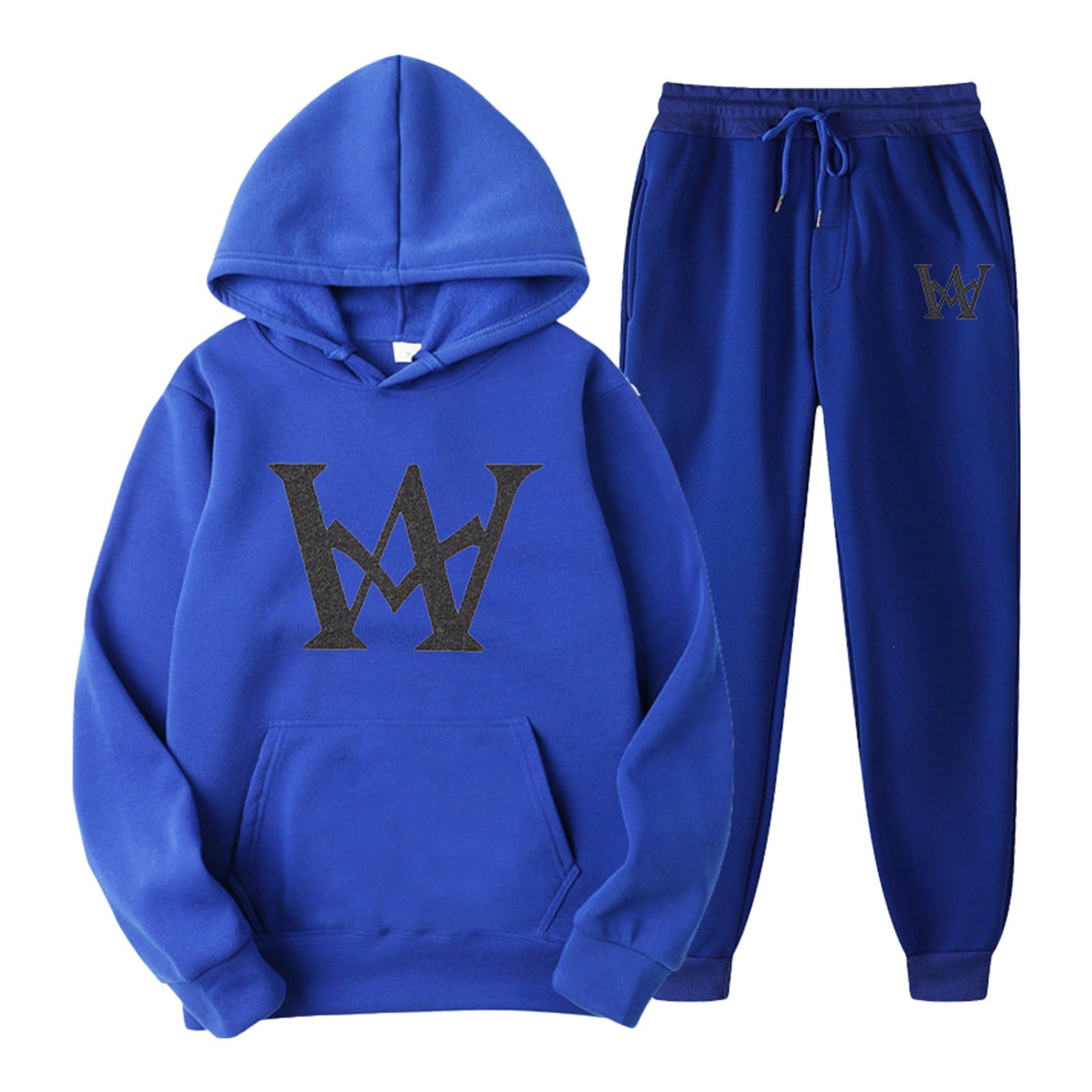 Zylarhe Men's W Print Track And Field Suit 2 Piece Hooded Sports Casual Running Jogging Set 46r Suit