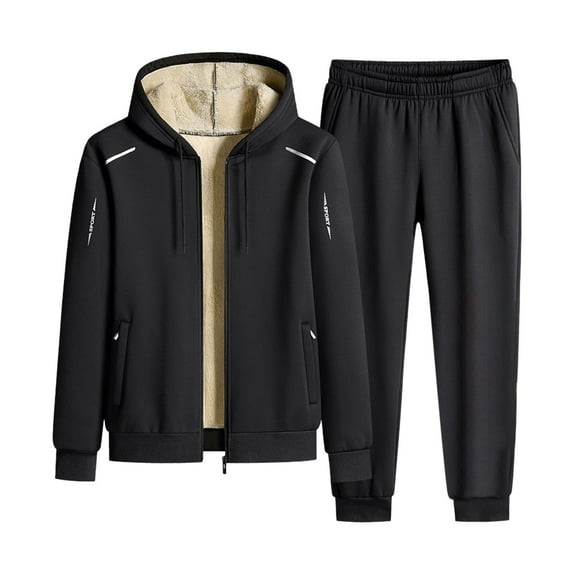 Zylarhe Men's Winter Wool Warm Lined Snowboard Outdoor Windproof Thickened Hooded Zip Suit Homecoming Suits for Teen Boys
