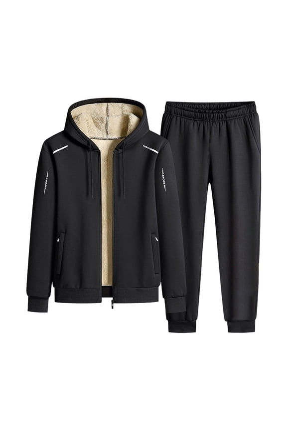 Men's Winter Wool Warm Lined Snowboard Outdoor Windproof Thickened Hooded Zip Suit Homecoming Suits for Teen Boys