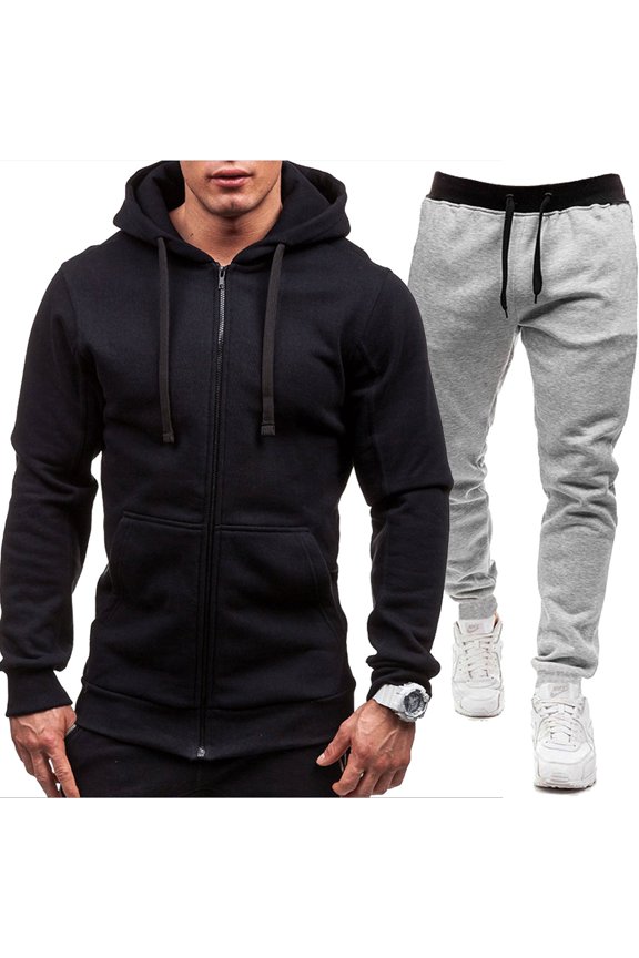 Men's Zipper Hooded Jacket Autumn Casual Outdoor Long Sleeve Jacket Fitness Jogging Jacket Three Piece Tuxedo