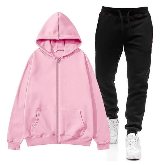 Zylarhe Men's Zipper Sweater Suit Loose Cardigan Hoodie Sweatpants Comfortable Casual Solid Color Sportswear Two Piece Set Jacket Suit