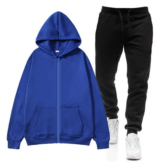 Zylarhe Men's Zipper Sweater Suit Loose Cardigan Hoodie Sweatpants Comfortable Casual Solid Color Sportswear Two Piece Set Jacket Suit