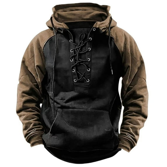 Zylarhe Mens Autumn And Winter Hooded Youth Hoodie Mens Workwear Colorblocking Casual Hooded Jacket Long Hoodies Zip up