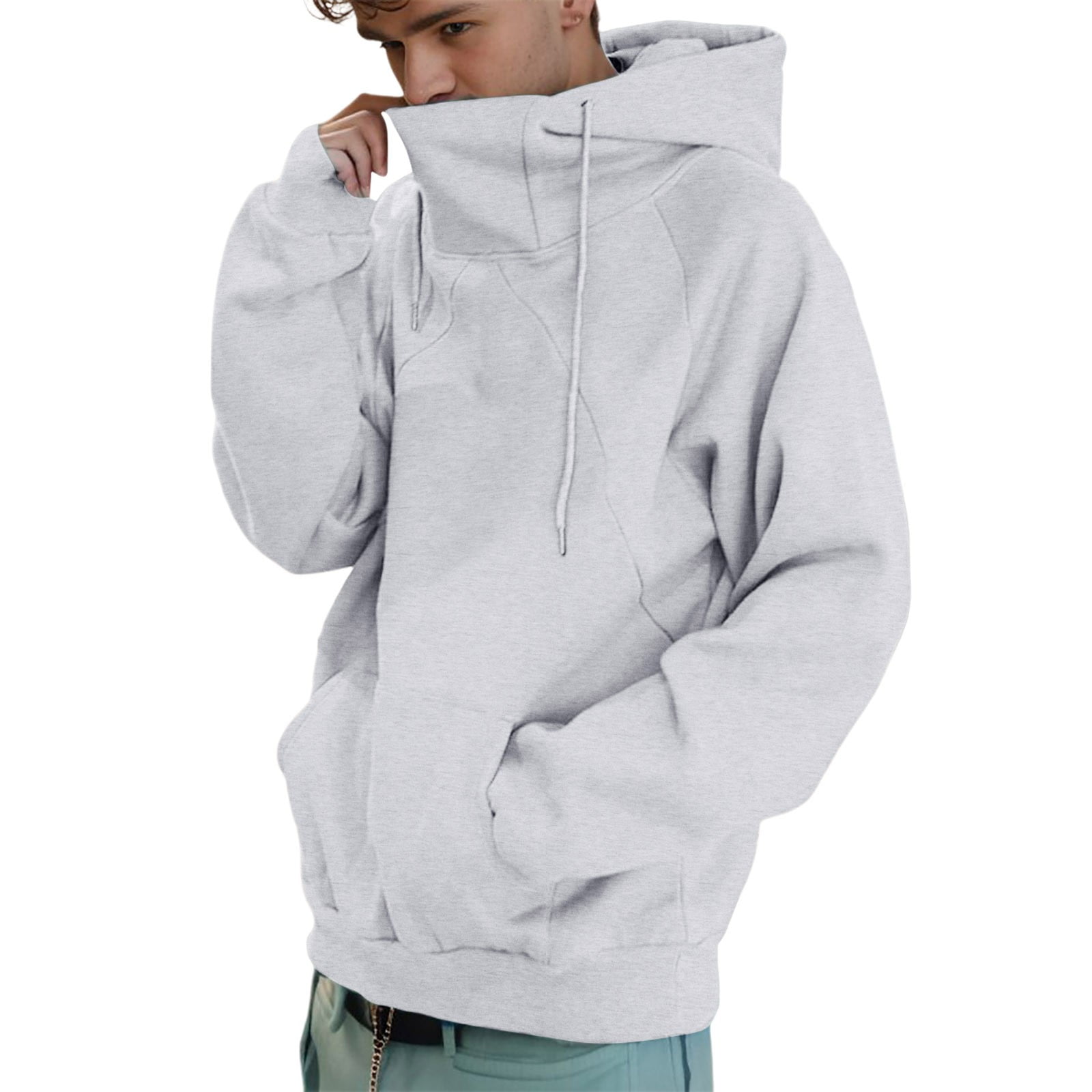 Zylarhe Mens Autumn And Winter Loose Turtleneck Hoodie Men Hooded