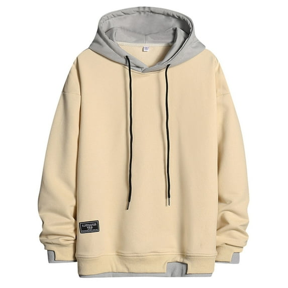 Zylarhe Mens Fall Winter Leisure Travel Plus Size Solid Color Loose Hooded Drawstring Long Sleeve Top Sweatshirt With Pockets Hoodies Pullover