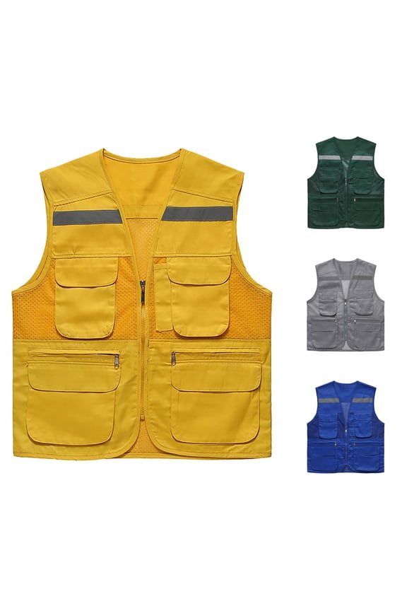 Mens Field Emergency Fishing Pocket Vest Jacket for Outdoor Utility Yellow L