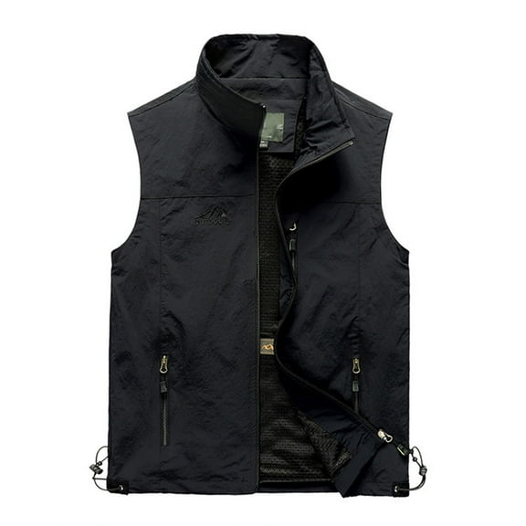 Zylarhe Mens Leisure Practical Travel Fishing Outdoor Work Pocket Vest Slim Fit Men Wool Coat