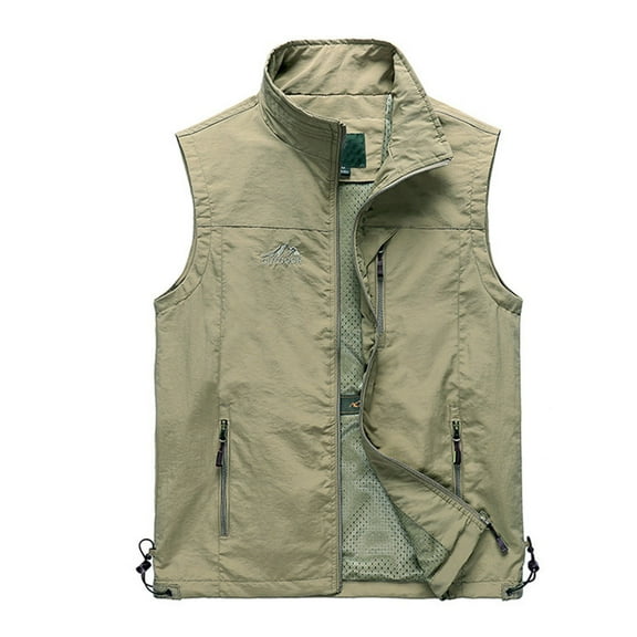 Zylarhe Mens Leisure Practical Travel Fishing Outdoor Work Pocket Vest Slim Fit Men Wool Coat