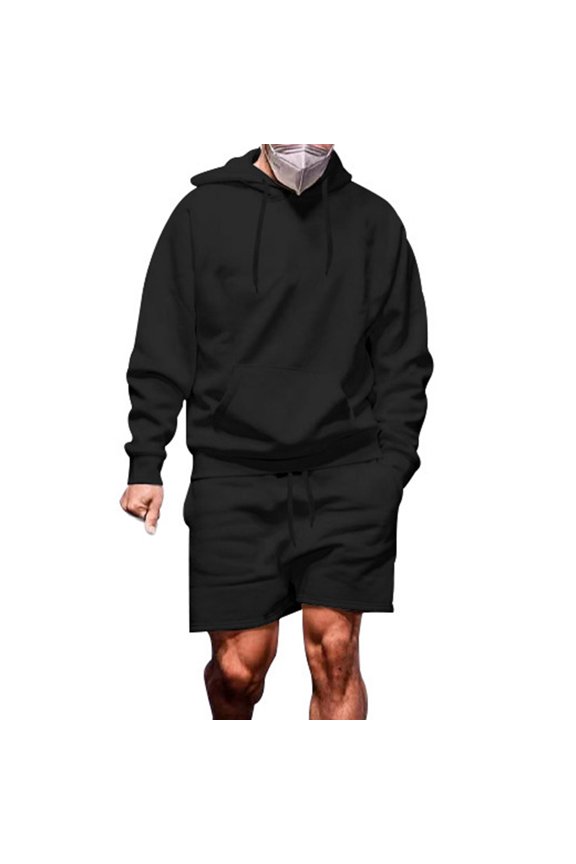 Mens Loose Fitting Casual Sports High Street Trend Shorts Hooded Long Sleeved Pullover Set Shorts Set Tailor Suits for Men