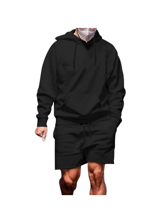 Mens Loose Fitting Casual Sports High Street Trend Shorts Hooded Long Sleeved Pullover Set Shorts Set Tailor Suits for Men