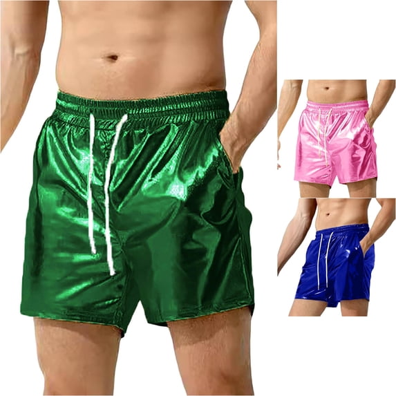 Zylarhe Mens Shorts Athletic Men Casual Metallic Shiny Short Pants With Pockets Green XL