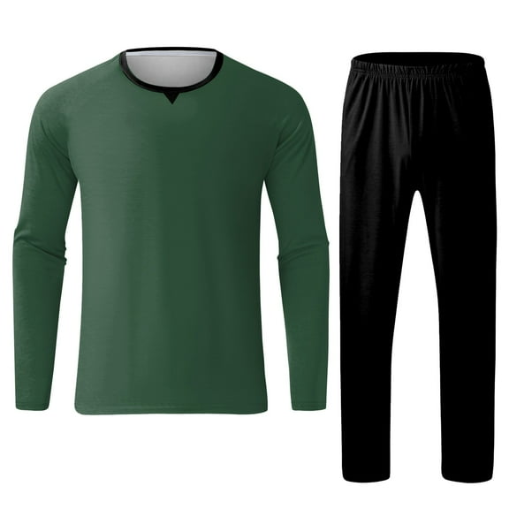 Zylarhe Mens Soft Home Solid Color Shirt Pants Pajama Set Home Service Two Piece Set Trouser Suit