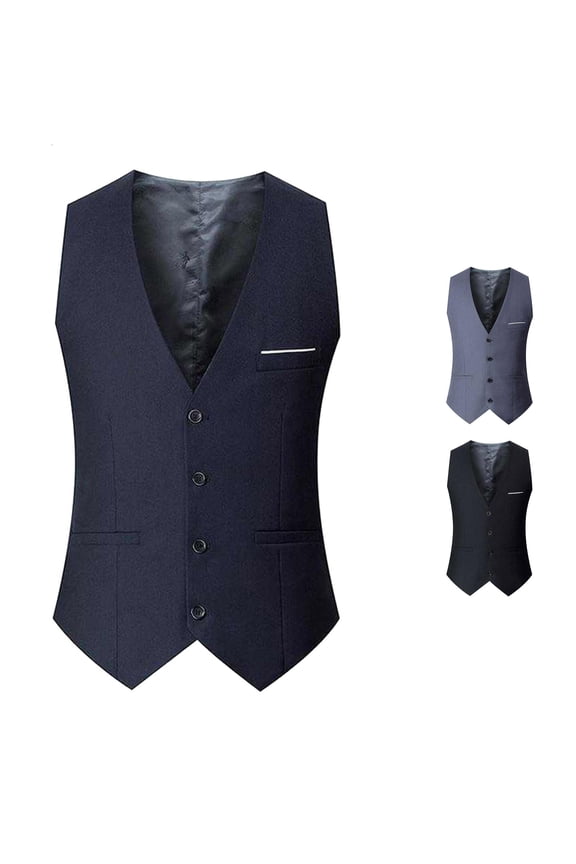 Mens Solid Color Wedding Dress Vest British Leisure Slim Stage Formal Classic Fit Sleeveless Button Down Groom Tuxedo Shirt Navy XXL