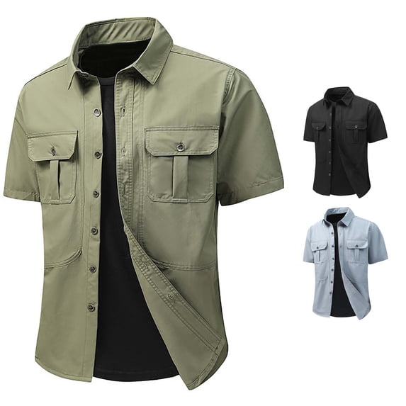 Zylarhe Mens Summer Shirts, Men Casual Button Up Shirt Short Sleeve Sun Shirts For Daily Wear Hiking Fishing Work Comfortable Stretch Spring Summer Light Green L