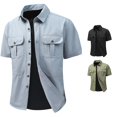 thumbnail image 1 of Zylarhe Mens Summer Shirts, Men Casual Button Up Shirt Short Sleeve Sun Shirts For Daily Wear Hiking Fishing Work Comfortable Stretch Spring Summer Sky Blue XL, 1 of 4