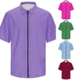 thumbnail image 1 of Zylarhe Mens Summer Shirts, Men Casual Short Sleeve Zipper Summer Beach Shirt Light Texture Elastic Top Purple M, 1 of 6