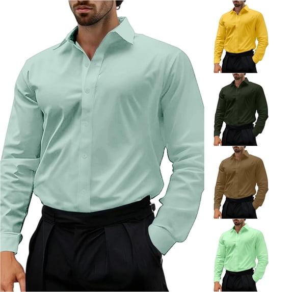 Zylarhe Mens Summer Shirts, Men Classic Fit Dress Shirt Business Casual Formal Wear Comfortable Stretch Shirts Mint Green XL
