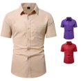 thumbnail image 1 of Zylarhe Mens Summer Shirts, Men Dark Check Casual Short Sleeved Shirt Loose Youth Summer Button Down Khaki L, 1 of 4