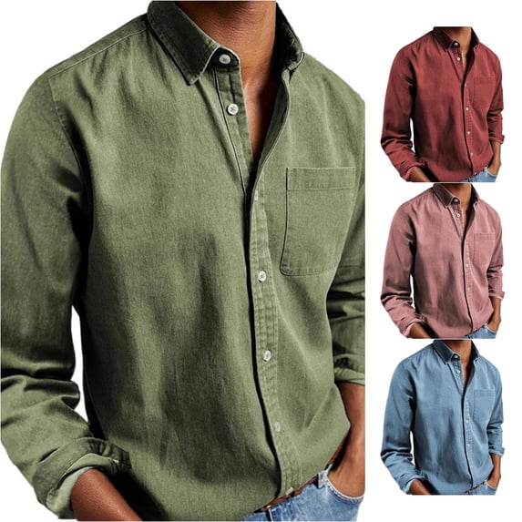 Zylarhe Mens Summer Shirts, Men Fashion Casual Button-Down Long Sleeve Shirt Comfortable Solid Color Tops Green XL