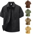 thumbnail image 1 of Zylarhe Mens Summer Shirts, Men Short Sleeve Button Down Casual Work Shirt Nylon Woven Multiple Pockets Loose Fit Spring Summer Fall Daily Wear Black M, 1 of 4