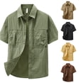 thumbnail image 1 of Zylarhe Mens Summer Shirts, Men Short Sleeve Button Down Casual Work Shirt Nylon Woven Multiple Pockets Loose Fit Spring Summer Fall Daily Wear Green XXXXL, 1 of 4