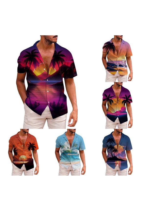Mens Summer Shirts, Men's Short Sleeve Summer Casual 3D Printing Shirts Red XL