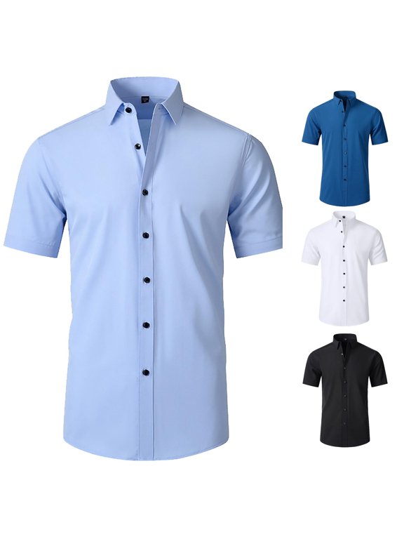 Mens Summer Shirts, Mens Dress Shirts Short Sleeve Performance 4 Way Stretch Free Casual Button Down Shirt Blue XL