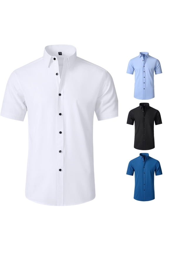 Mens Summer Shirts, Mens Dress Shirts Short Sleeve Performance 4 Way Stretch Free Casual Button Down Shirt White S