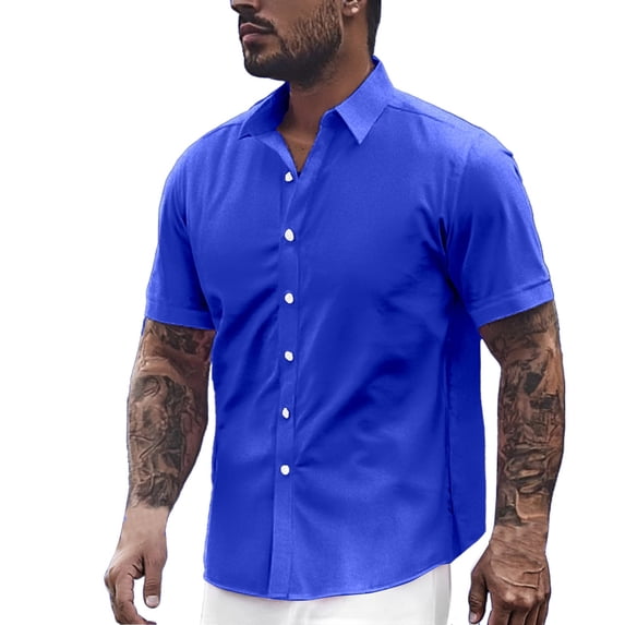 Zylarhe Mens Summer Shirts, Mens Dress Shirts Short Sleeve Slim Fit Business Casual Shirts For Men Button Up Shirts Shirts Long Sleeve Blue XL