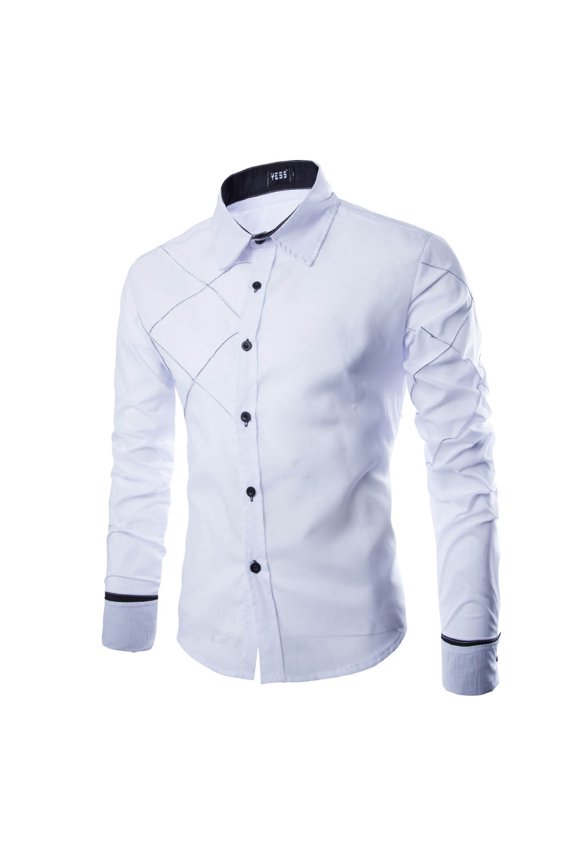 Mens Summer Shirts, Mens Long Sleeve Shirt Design Sense Grid Line Design Casual Solid Color Summer Tee White M