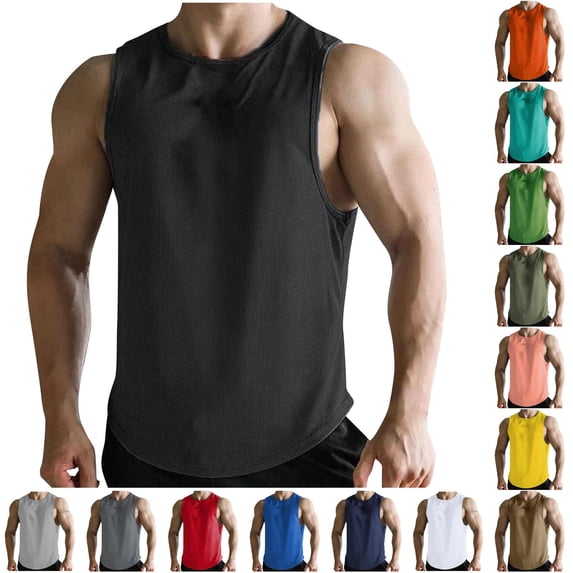 Zylarhe Mens Summer Sports Fitness Basketball Training Vest Sleeveless Exercise Mesh Quick Drying Running Gym Shirt Black XL