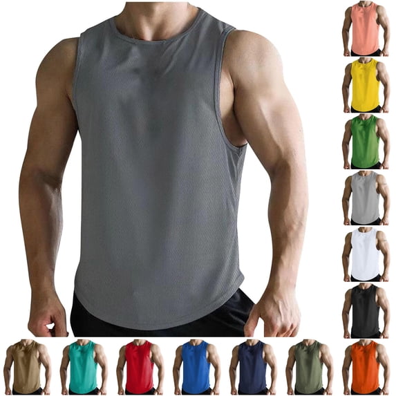 Zylarhe Mens Summer Sports Fitness Basketball Training Vest Sleeveless Exercise Mesh Quick Drying Running Gym Shirt Grey1 L