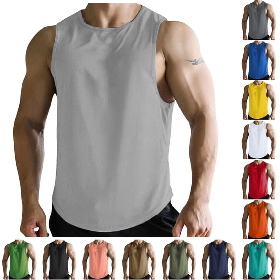 Zylarhe Mens Summer Sports Fitness Basketball Training Vest Sleeveless Exercise Mesh Quick Drying Running Gym Shirt Grey2 XXXXL
