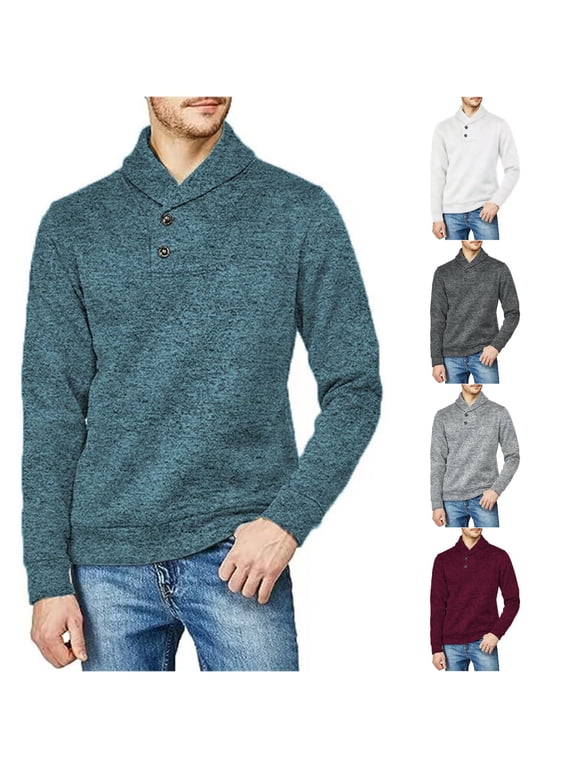 Mens Sweatshirts Male Autumn Winter Tops Button Down Turtleneck Knitted Wool Long Sleeve Pullover Top with Classic Turtleneck Blue XL