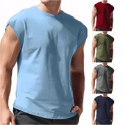 Zylarhe Mens Tshirt, Men Breathable Sleeveless T Shirt Tops Slim Fashion Summer Round Neck Short Sleeve Light Blue L